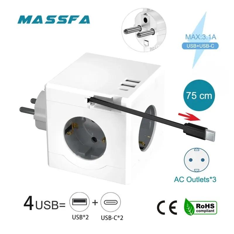 MASSFA Ƽ  ť EU ÷ Ƽ ,  ȣ, 3 AC ܼƮ, 3 USB Ʈ,  USB-C ̺